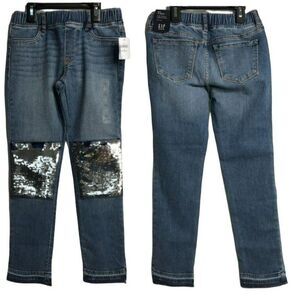 Gap Girls High Stretch Ankle Jeggings Jeans Sz 10R Front Sequin Patches NEW